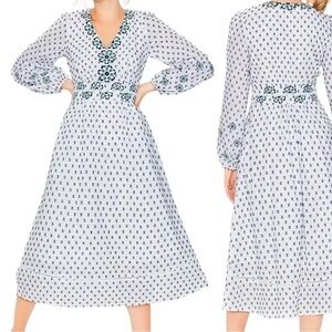 Boden Flossie midi embroidered dress UK 22L US size 18L white with blue.